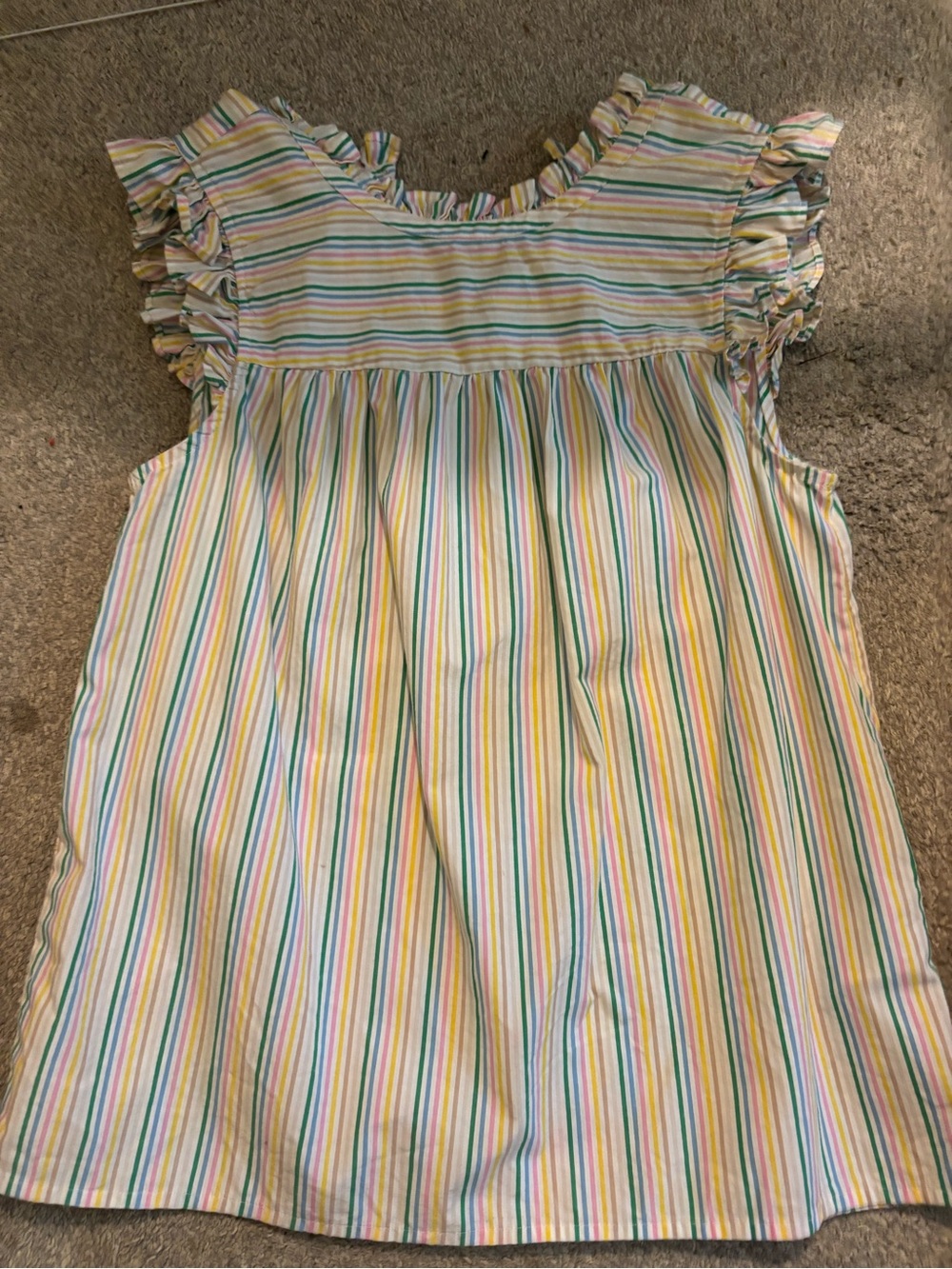 Rainbow Stripe Ruffle Sleeve Top - White Multi